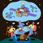 From the New York Times - a cartoon of people floating ins space witha thought bubble above depicting astronauts floating around a data center like space station
