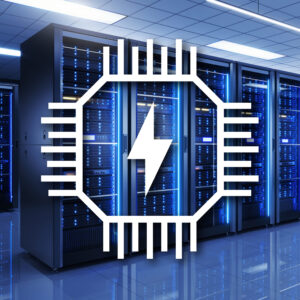 decorative image with a power symbol surrounded by an icon of a computer chip